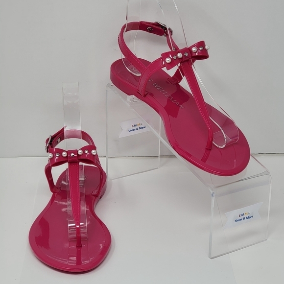 Stuart Weitzman Imitation Pearl Bow Jelly Pink Sandal Women's Size 5B New - Picture 1 of 9